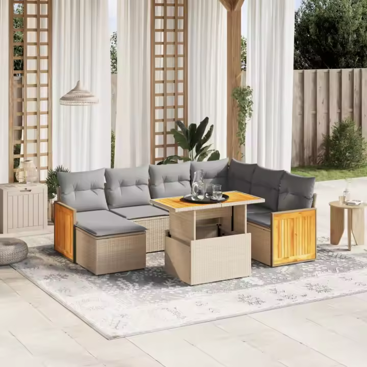 vidaXL Juego de sofás de jardín con cojines beige 8 pzas ratán PE - 1