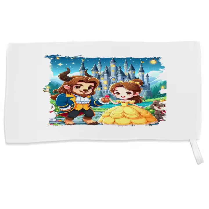 MERCHANDMANIA TOALLA PEQUEÑA ABSORBENTE la bella y la bestia cuento niños infantil dibujos suave personalizada con cinta elastica - 1