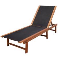 vidaXL Tumbonas 2 uds con mesa madera maciza acacia y textileno Negro, Crema, Gris Sillas de Exterior Ideal para jardín, playa, piscina, terraza Tumbona Piscina Tumbonas Playa Tumbonas Jardín Exterior - details 1