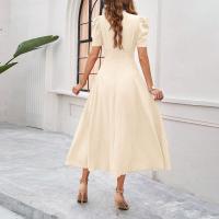 Vestido Elegante De Fiesta Para Mujer Cintura Alta A-Line De Color Sólido Con Manga Corta Estilo Francés Vestido De Cintura Cinchada Temperamento - details 20