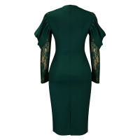 Vestido Elegante De Mujer Con Cuello Redondo Y Manga Larga En Luto Sólido Ajustado Hasta Las Caderas Largo Medio Para Fiestas Y Comidas En El Restaurante - details 36