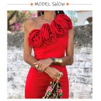 Vestido Decocktail Romagic Sin Mangas Un Hombro Con Decoración De Flores Elegante Midi Para Bodas Y Fiestas De Noche - details 2