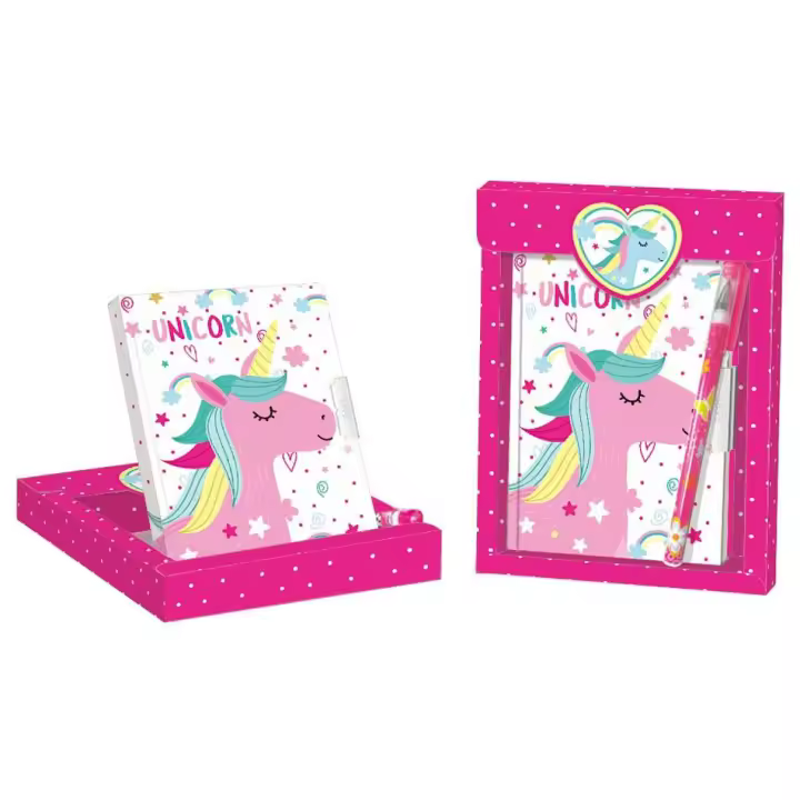 Lote 12 Set de Regalo Diario + Bolí­grafo Unicornios Detalles de bodas comuniones cumpleaños niñas adolescentes - 1