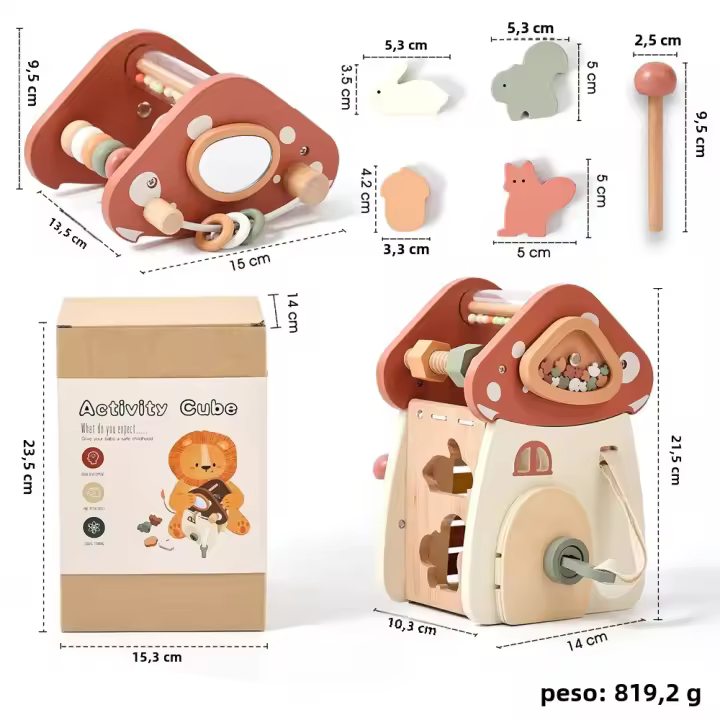 Juguete Montessori De Madera Con Cinco Funcionalidades Juego De Puzzle De Setas Para Bebés Desarrollo Sensorial Y Educativo Tema Animal Y Naturaleza Regalo Para Niños - 1