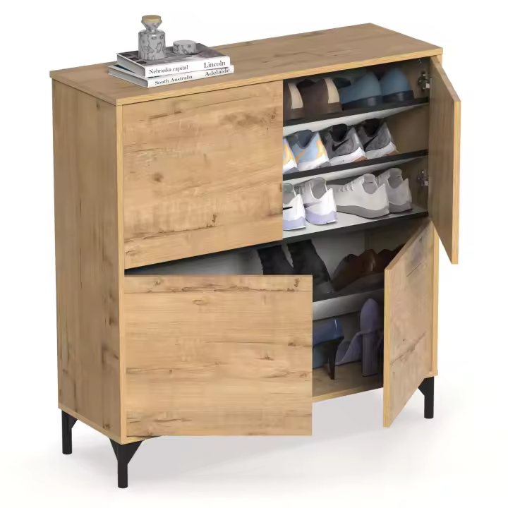 Mueble Recibidor Zapatero Tokio 4 Puertas 5 Baldas Mueble Pasillo Color Roble Gold 101 cm - 1
