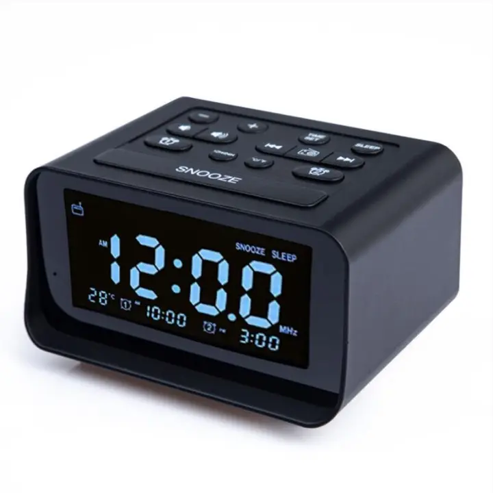 Radio despertador digital con cargador USB dual para dormitorio, volumen y brillo de alarma ajustables (negro) - 1