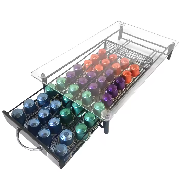 Soporte Organizador Cápsulas Nespresso Nyana Home  Capacidad 40 Cápsulas  Compatibilidad Nespresso  Cubierta de Cristal  Soporte Metálico  Asa de Estracción - 1