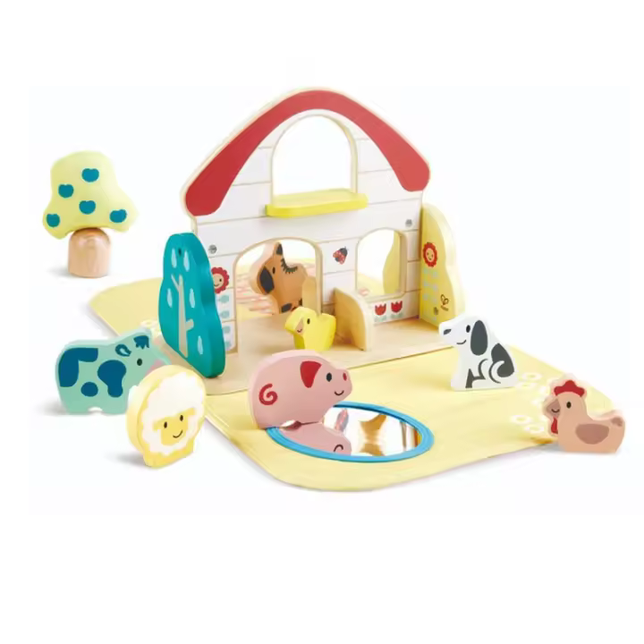 Maletín granja de animales con piezas de madera y escenario educativo - 1
