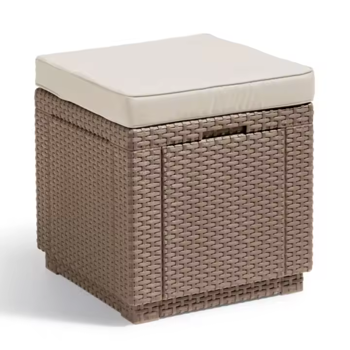 Keter Puf cubo de almacenamiento con cojín en color Capuchino/Grafito | acolchados duraderos para sofás de jardín terraza exterior - 1