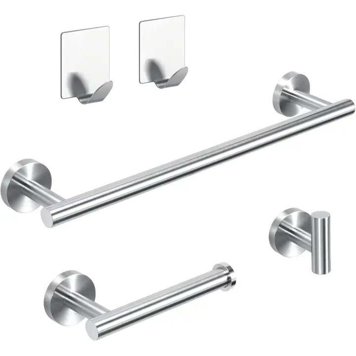 Juego de Accesorios de baño con Barras de Toalla - Juego de herrajes de baño de Acero Inoxidable, Barra de Toalla de baño de 12 "+ Soporte de Papel higiénico + Gancho para Bata de Toalla - 1