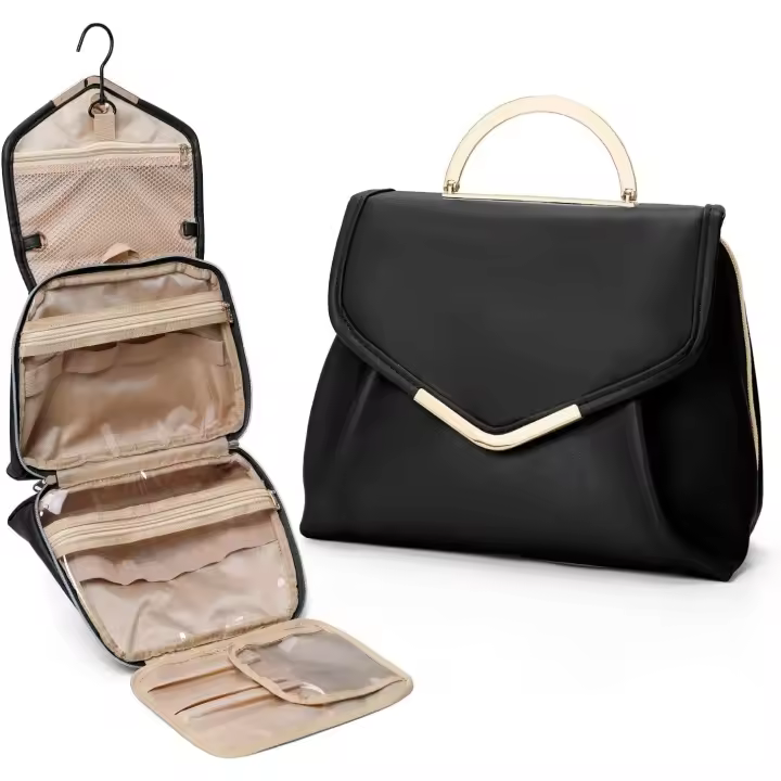 Neceser para mujer,Bolsa de maquillaje de viaje con gancho y bolsa desmontable,Cuero PU resistente al agua,para accesorios, artículos de tocador - 1