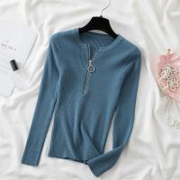 Suéter De Punto Para Mujer Con Cremallera Estilizado De Otoño/invierno Cuello En V Manga Larga Suave Y Ajustado - details 1