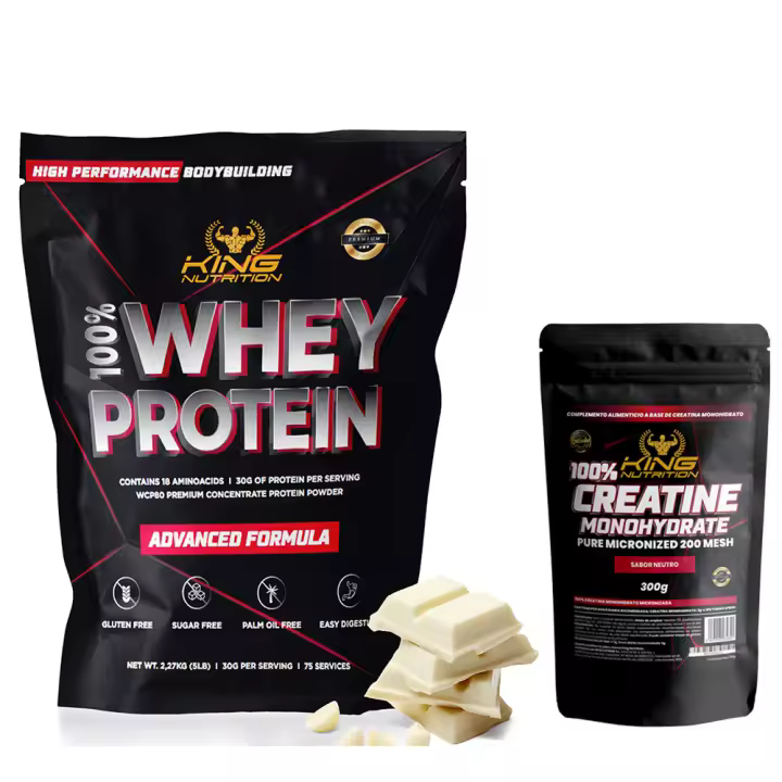 100% Whey Protein 2.27kg King Nutrition Proteina Concetrada + Creatina monohidratada 300gr mejora tu rendimiento y aumenta la masa muscular. - 1