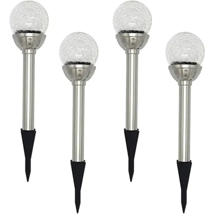 Luz solar para jardín al aire libre, paquete de 4 luces solares de estaca con forma de globo RGB de 8 LED, lámpara de bola de vidrio agrietado que cambia de color, tiempo de trabajo de 6 a 10 horas-Fei Yu - 1