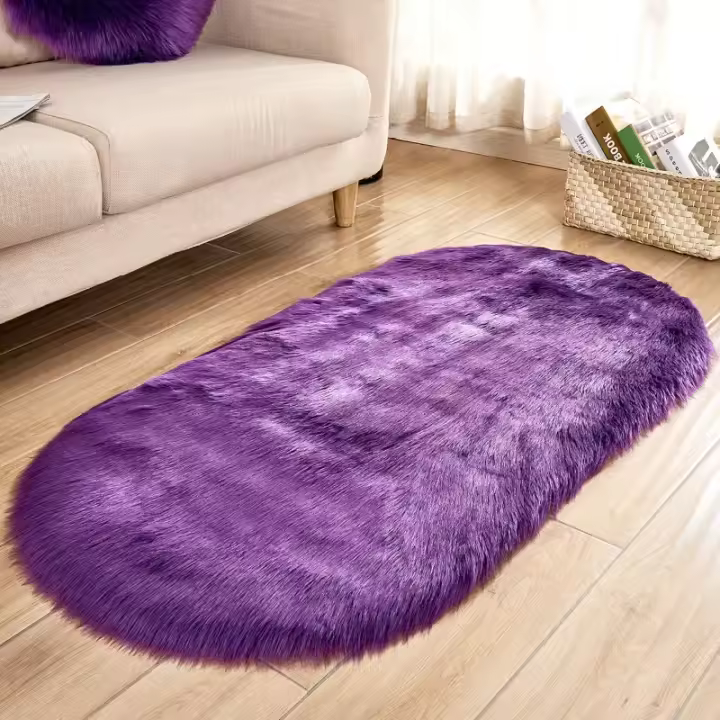 Alfombra De Faux Pelo Grande Ovalada Artificial Cabello Largo Tapete Suave De Lana Blanca Para Dormitorio Y Sala De Estar Estilo Moderno Decorativo - 1