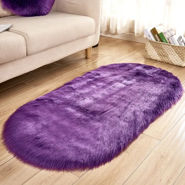 Alfombra De Faux Pelo Grande Ovalada Artificial Cabello Largo Tapete Suave De Lana Blanca Para Dormitorio Y Sala De Estar Estilo Moderno Decorativo - 1
