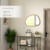 HOMCOM Espejo de Pared Decorativo 70x50 cm Espejo de Baño con Forma Irregular y Marco de Madera para Salón Entrada Pasillo Horizontal o Vertical Natural - details 3