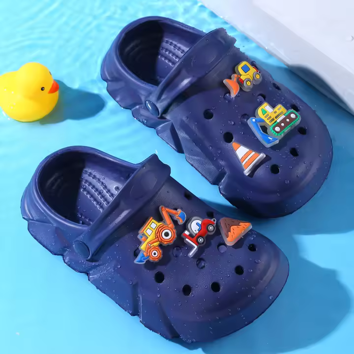 Clogs Transpirables Para Niños Con Encantos De Excavadora De Dibujos Animados Ligeros Antideslizantes Para Interior Exterior Baño Playa Piscina - 1
