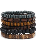 Pulsera De Moda Para Hombres Retro DIY Con Multiple Capas Hilo Elástico Y Bolas De Madera Y Caracol De Coco Para Fechas De Fiesta Regalos - details 1