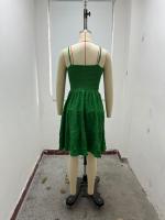 Vestido De Verano Para Mujer Con Hombros Alargados Y Cuello En V De Color Sólido Textura Versátil Vestido De Rodilla Ajustado Y Flare - details 2