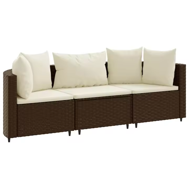 vidaXL Set sofás de jardín 3 piezas y cojines ratán sintético marrón - 1