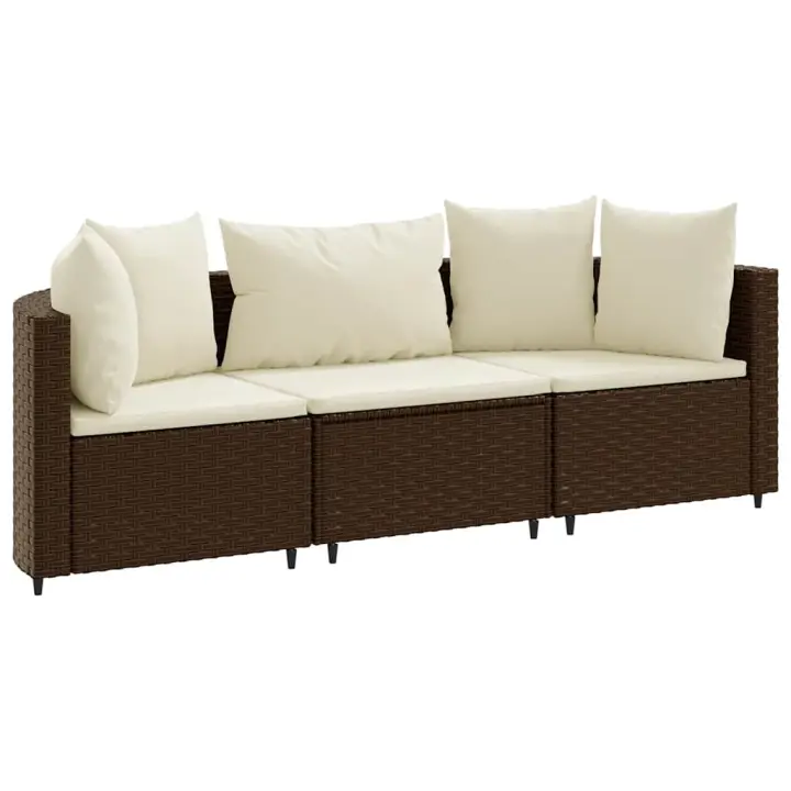 vidaXL Set sofás de jardín 3 piezas y cojines ratán sintético marrón - 1