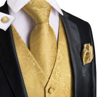 Chaleco De Seda Morado Para Hombre Con Pájaro Lírico Ajustado Cuello Alto Pañuelo Corbata Y Cufflinks Conjunto Vestimenta Sin Mangas Para Bodas Y Fiestas - details 10