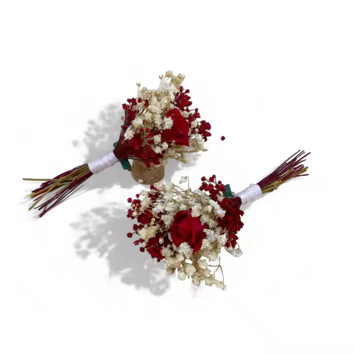 Ramo de flores preservadas con mini rosa y paniculata - Ideal prendido para novios y padrinos - 1