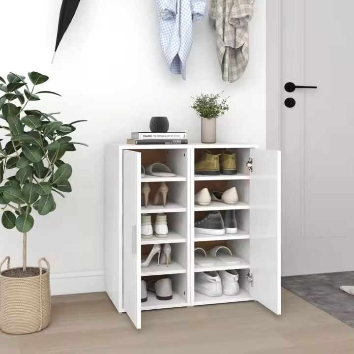 vidaXL Muebles zapateros 2 uds madera contrachapada blanco 32x35x70 cm - 1