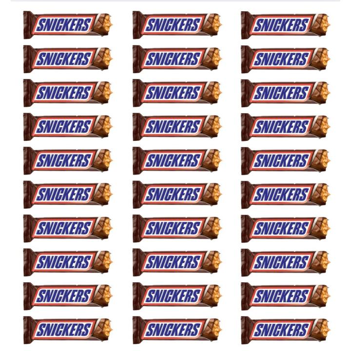 SNICKERS Chocolatina con deliciosa Crema de Cacahuete, Suave Caramelo y trocitos de Cacahuete recubiertos de Chocolate con Leche (24 x 50g)