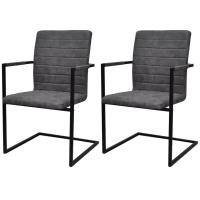 vidaXL Sillas de comedor voladizas 2 unidades cuero sintético gris - details 0