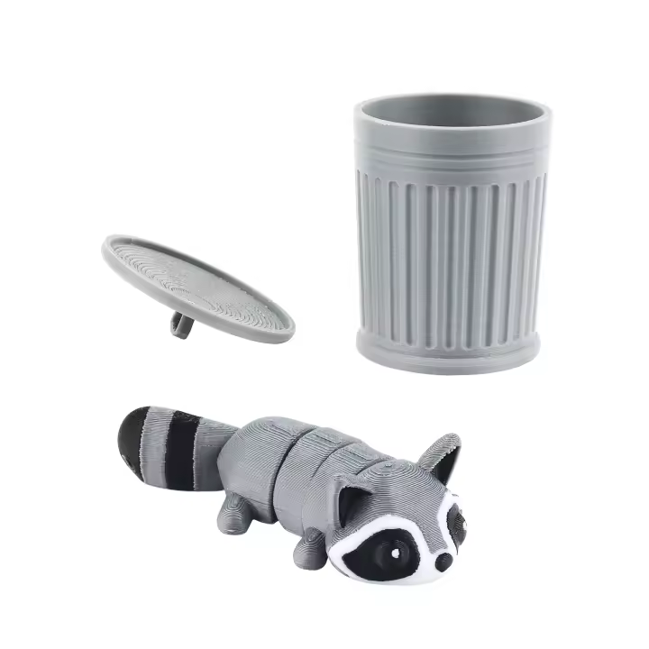 Modelo De Decoración Hecho a Mano Raccoon 3D Impreso Bucket Juguete Para Niños Tamaño 9x8cm Material Plástico Unisex - 1