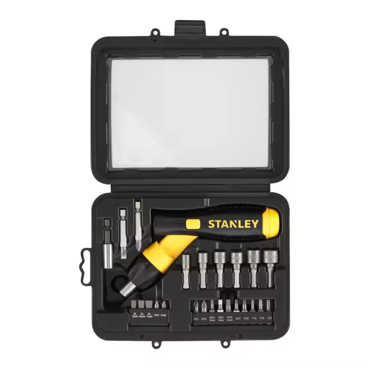 STANLEY Juego Mango Pistola de 22 Piezas - Todo lo que necesitas para fijar y ajustar en un conveniente estuche. Perfecto para proyectos en el hogar o en el taller. Modelo: 0-63-022. - 1
