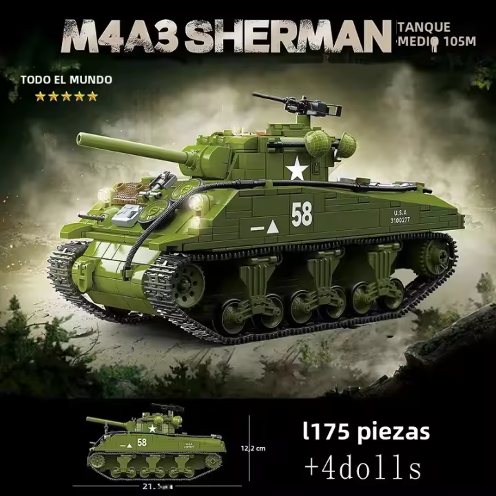 Bloques De Construcción Militar Sherman M4A3 Tanque Medio UK Churchill KV-1 Panzer IV T-34 Juguetes Educativos Para Niños Regalos Para Adultos - 1