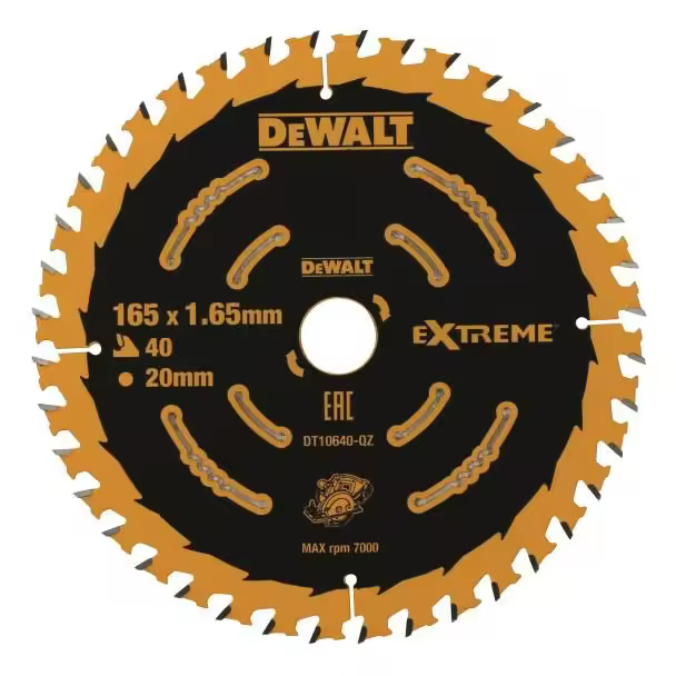 DEWALT DT10640-QZ - Disco de corte, Diámetro 165mm, 40 dientes EXTREME, Hoja de corte para sierras circulares, Tamaño del agujero 20mm - 1