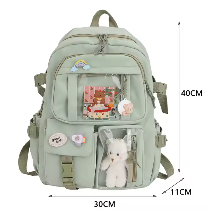 Mochila Kawaii Aesthetic Para Mujer Estudiante Con Accesorios Lindos Bolsa Escolar Japonesa Coreana Rucksack De Nylon Para Adolescentes - 1