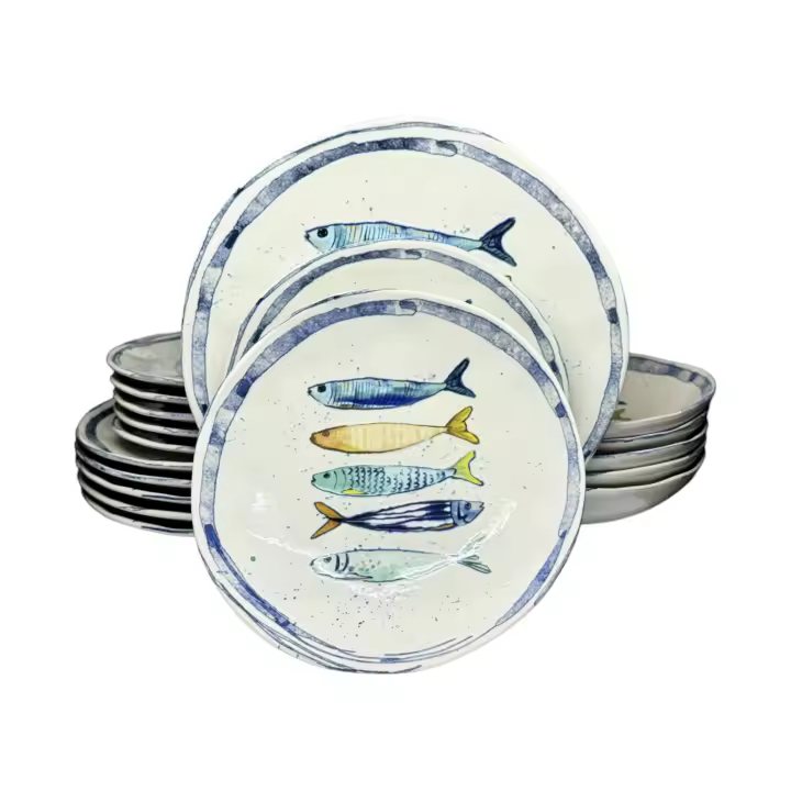 Vajilla La Mediterránea18 platos, para 6 personas; 6 platos llanos grandes 26cm; 6 platos para postre 20cm; 6 platos hondos para sopa o ensalada 20x5 cm - 1