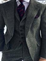 Traje De Hombros Interlock Tweed Retro Para Hombre 3 Piezas Traje Formal De Negocios Con Chaleco Y Pantalones Conjunto De Boda Tailor-Made - details 4