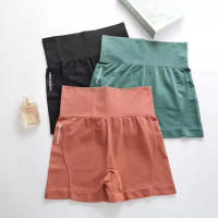 Shorts Deportivos De Cintura Alta Para Mujer Fitness Sin Costuras Delgados Para Ciclismo Y Correr Material De Poliéster - details 0
