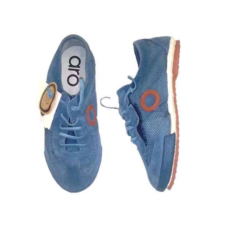 ARO_ ZAPATILLAS JOANETA  EN PIEL SERRAJE AZUL JEANS, CON VELCRO Y CORDONES ELASTICOS - 1