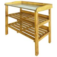 vidaXL Banco para macetas con 2 estantes madera maciza de acacia+zinc - details 0