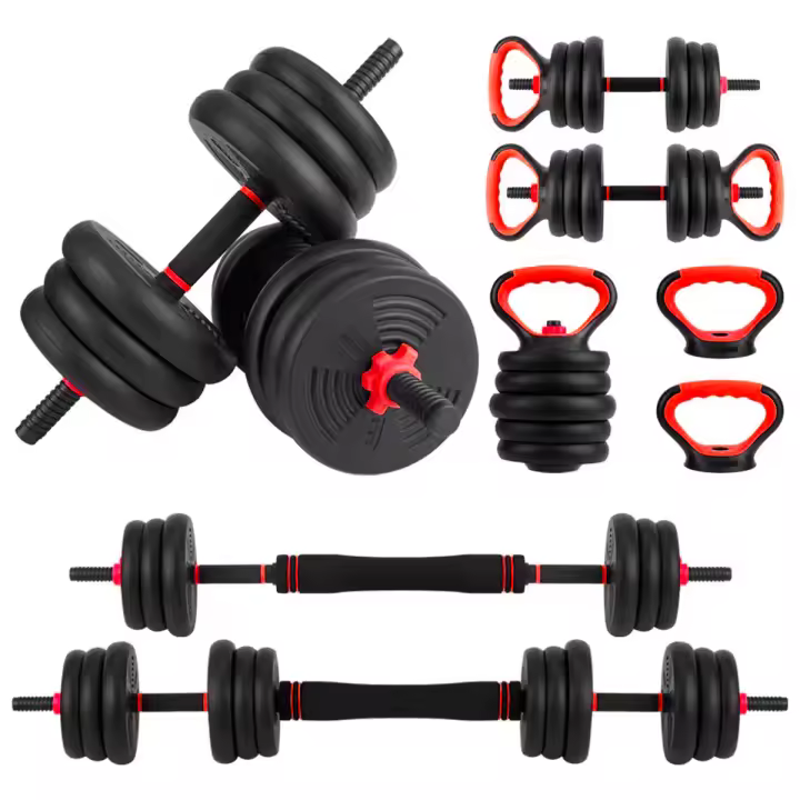 Par de mancuernas 20kg ajustables Mobimax(60-110 cm) con accesorios de pesas rusas - 1