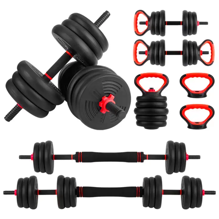Par de mancuernas 20kg ajustables Mobimax(60-110 cm) con accesorios de pesas rusas - 1