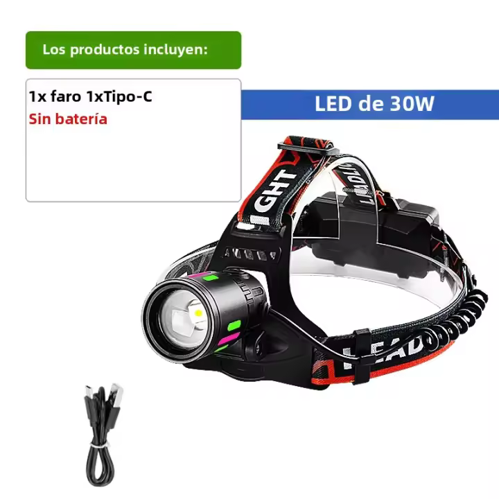 Lámpara Frontal LED De Alta Potencia 800W 500000000LM Super Brillante Con Zoom Y Impermeable Para Camping Exteriores Trabajo Caza - 1
