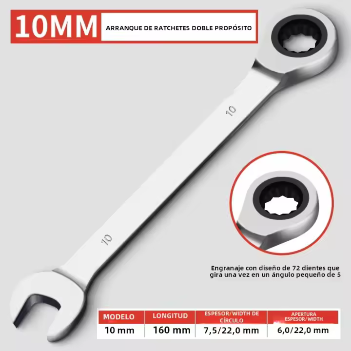 AIRAJ Juego De Llaves De Eje Ratchet Multifuncional 6/8/10/14MM 72 Dientes Acero Inoxidable Herramientas Manuales Brillantes - 1