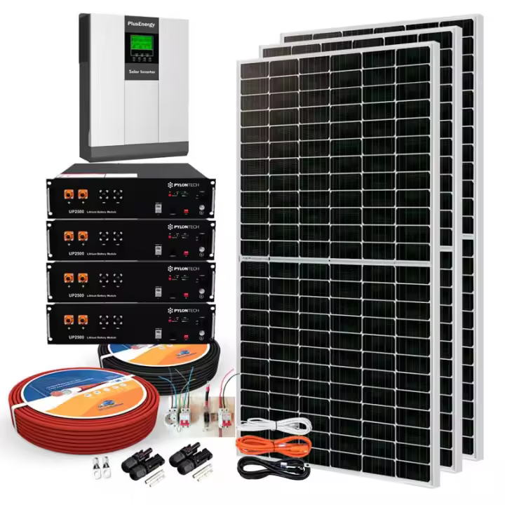 Plusenergy - Kit Solar 24V 3000W Inversor Híbrido con Batería de Litio - 1