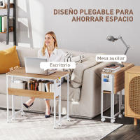 HOMCOM Escritorio Plegable con Ruedas y Estante Mesa Escritorio Compacta con Bolsillo de Almacenaje Mesa de Ordenador Portátil para Casa Oficina Espacios Pequeños 80x50x75 cm Natural - details 3