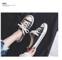 Zapatillas Planas De Lona Para Mujer Media Caña Con Cordones Moda Otoño Negro Blanco Suela Baja Punta Redonda Zapatos Casuales - details 7