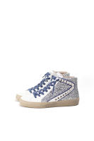 Lyla Wang Zapatillas Altas de Mujer con Glitter Plateado y Cordones Azules - details 0