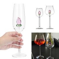 Vaso De Champán Creativo 3D Rosa De Vidrio Con Rosas Incorporadas Para Vino Tinto Y Blanco Vaso De Bebida Goblet Regalo Lindo Para El Día De San Valentín - details 0